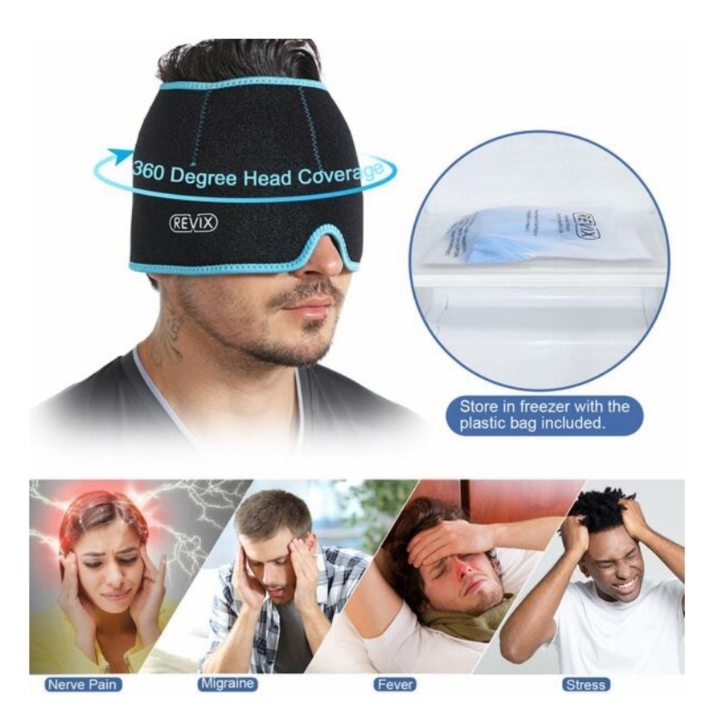 𝅺REVIX Headache Hat for Migraine Relief Ice Pack Head Wrap